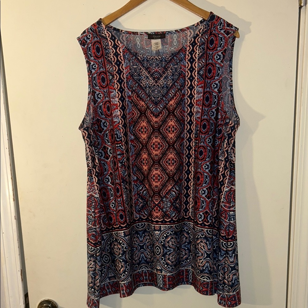 Cocomo 2X Blue and Red Sleeveless Tunic with Bohemian Flair